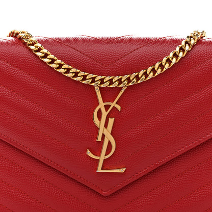 Saint Laurent Grain De Poudre Matelasse Chevron Monogram Chain Wallet Red 9 of 14