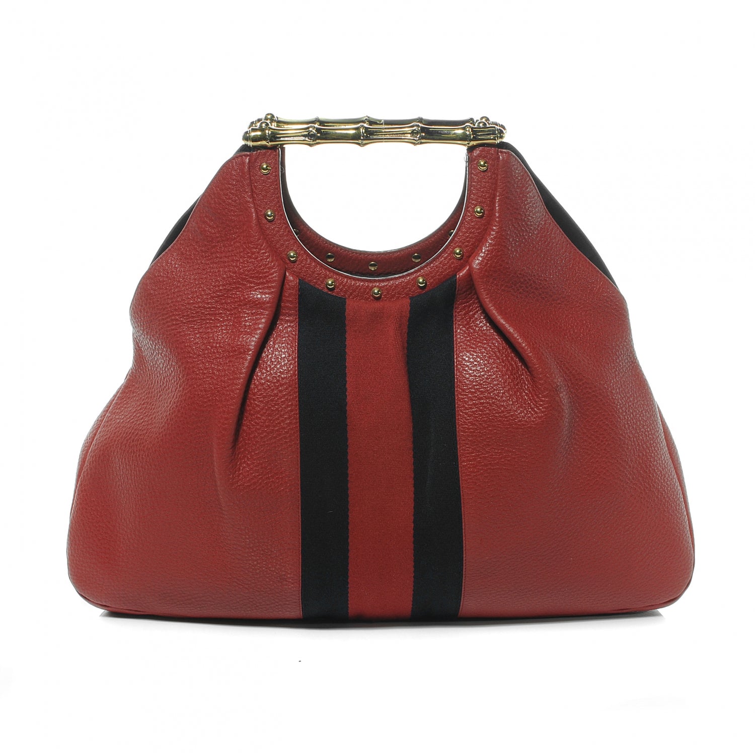 Gucci Leather Metal Bamboo Striped Tote Red 1 of 8