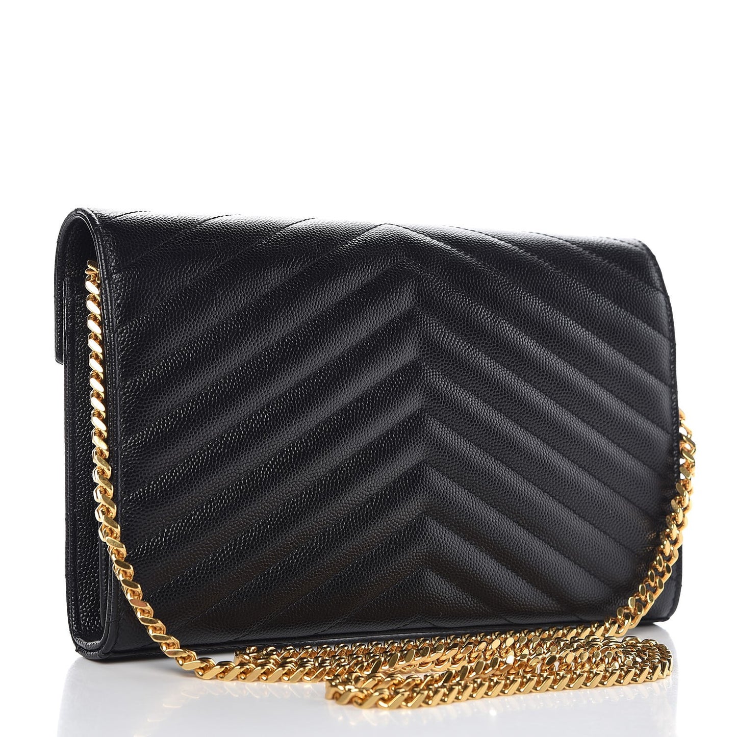 Grain De Poudre Matelasse Chevron Monogram Chain Wallet Black