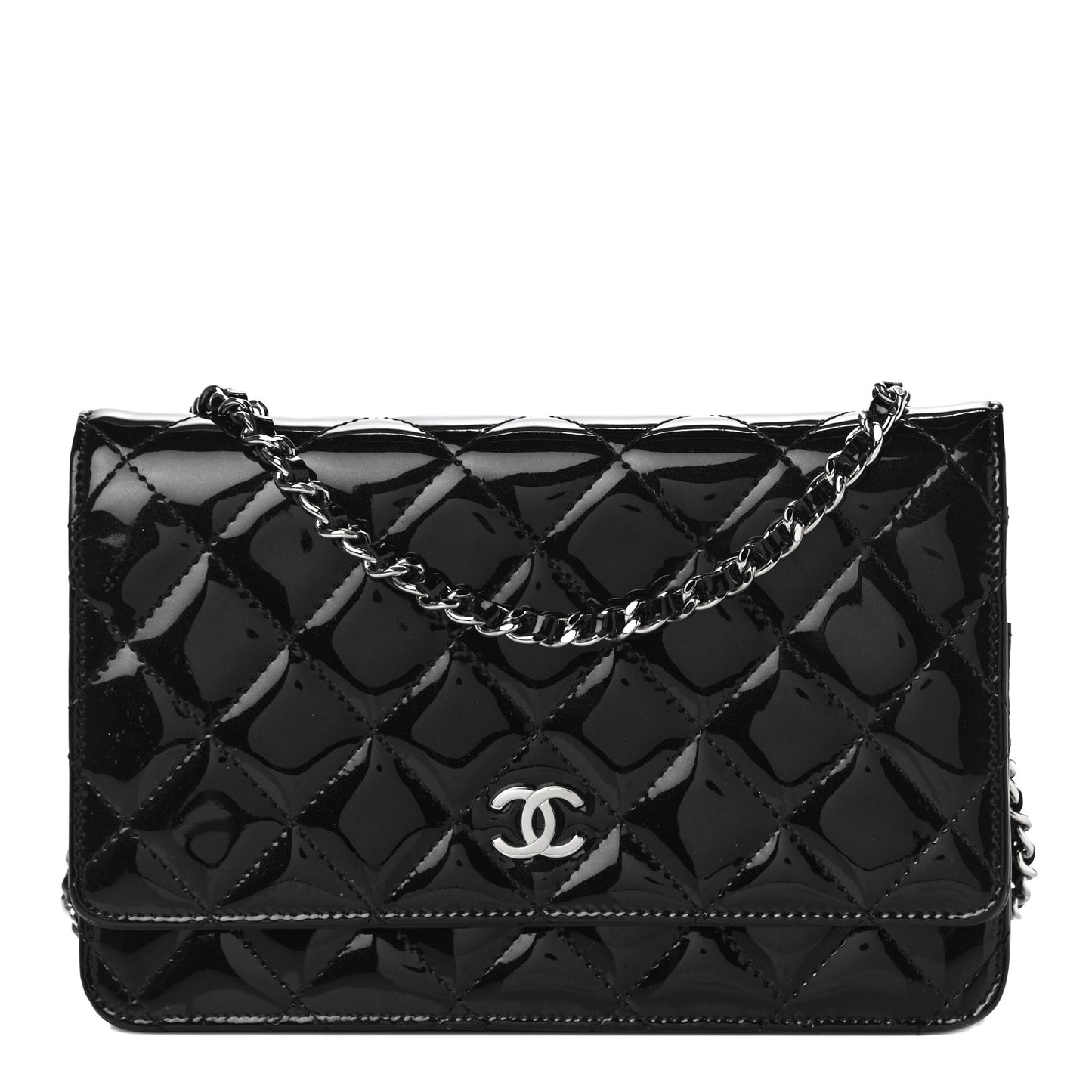 Patent Quilted Wallet On Chain WOC Black
