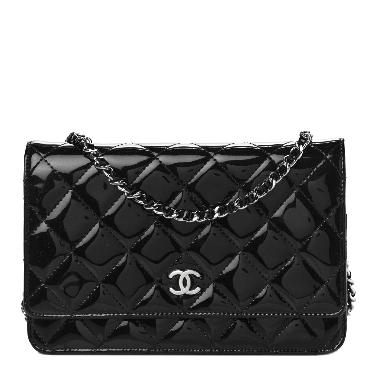 Chanel Patent Quilted Wallet On Chain WOC Black 1 of 11