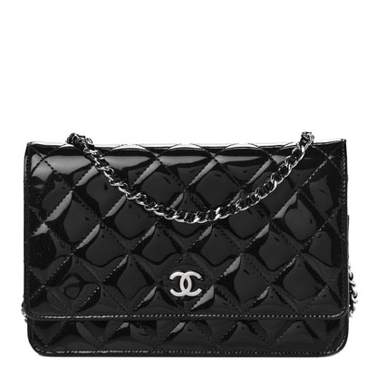 Chanel Patent Quilted Wallet On Chain WOC Black 1 of 11