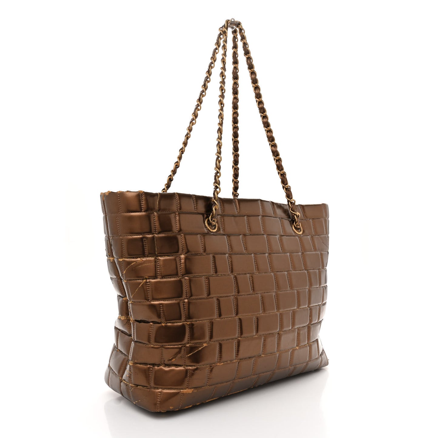 Vinyl Quilted Large Frozen Tote Bronze
