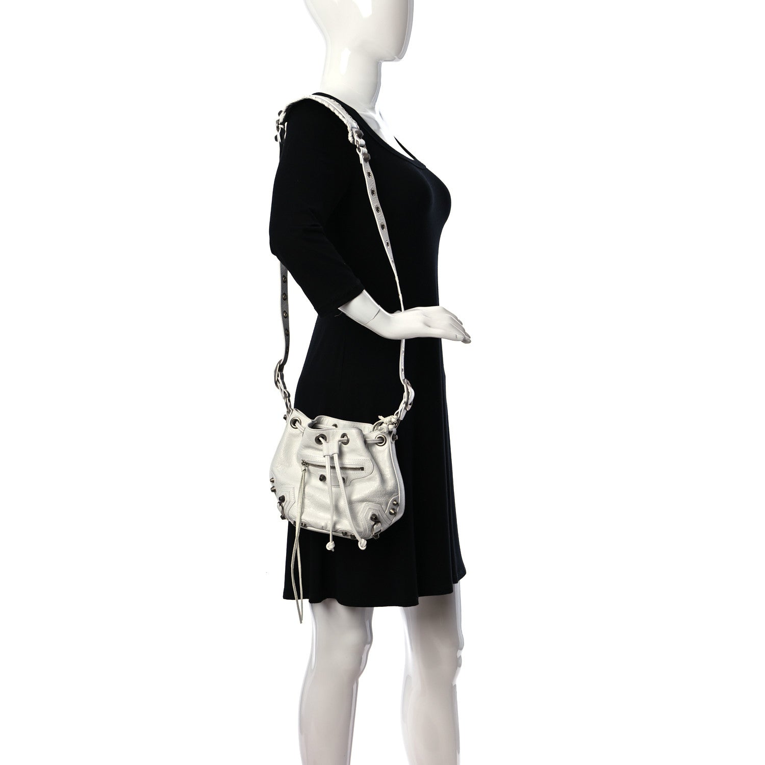 Balenciaga Agneau Arena Le Cagole Bucket Bag XS Optic White 2 of 11