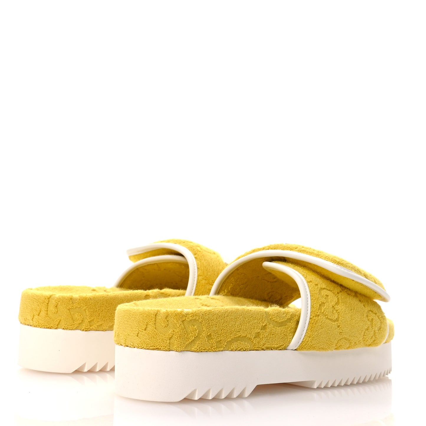 X ADIDAS Terry Cloth Trefoil GG Monogram Womens Platform Sandals 38 Smile Yellow Off White