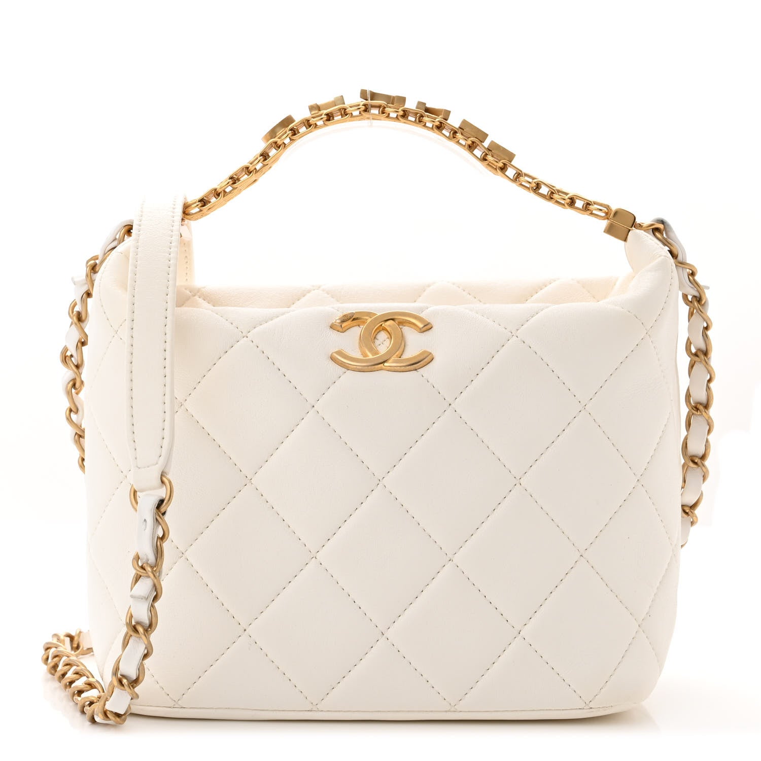 Chanel Lambskin Quilted CC Crystal Signature Chain Hobo White 1 of 12