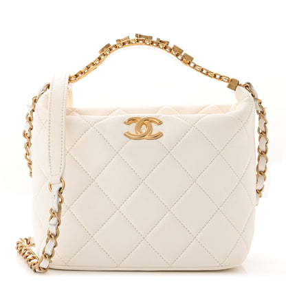 Chanel Lambskin Quilted CC Crystal Signature Chain Hobo White 1 of 12