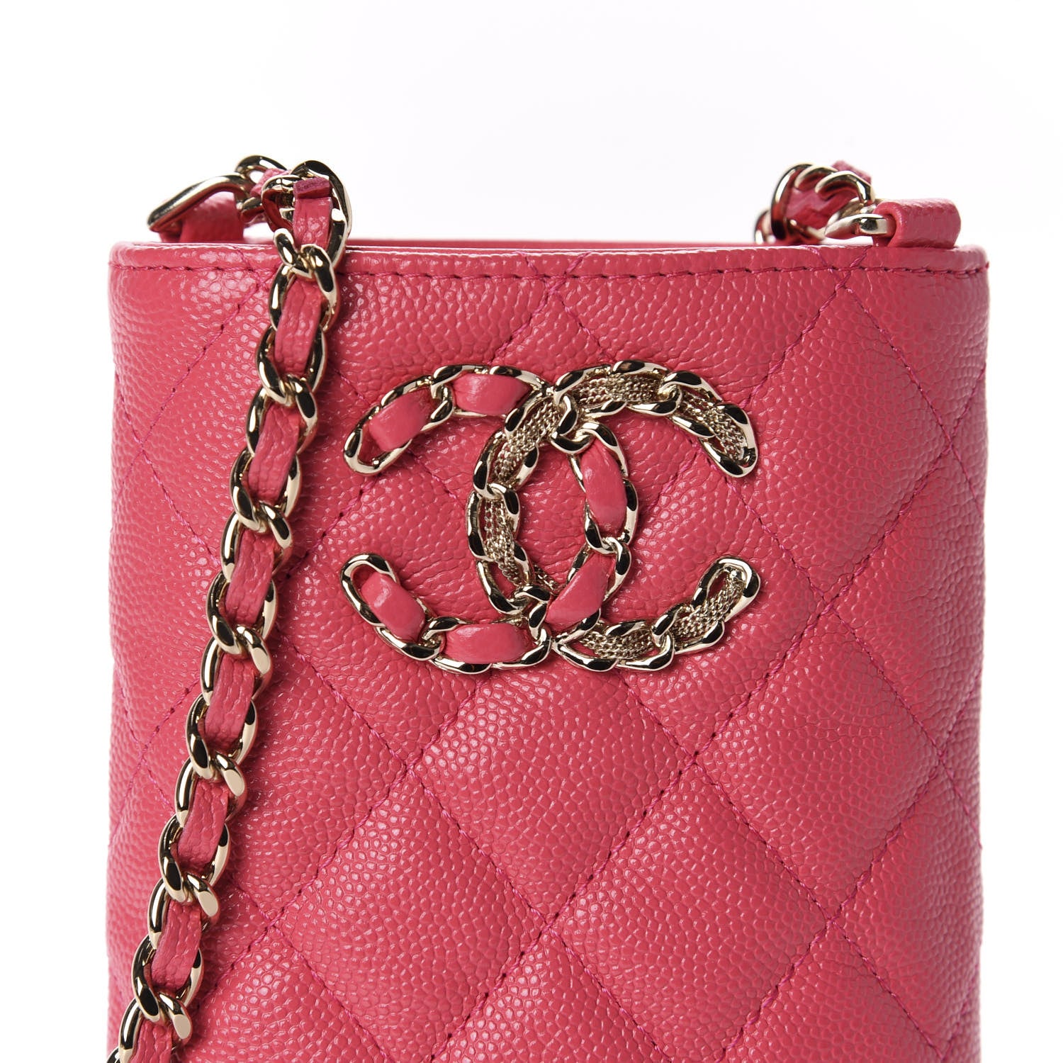 Chanel Caviar Quilted French New Wave Phone Holder With Chain Pink 10 of 11