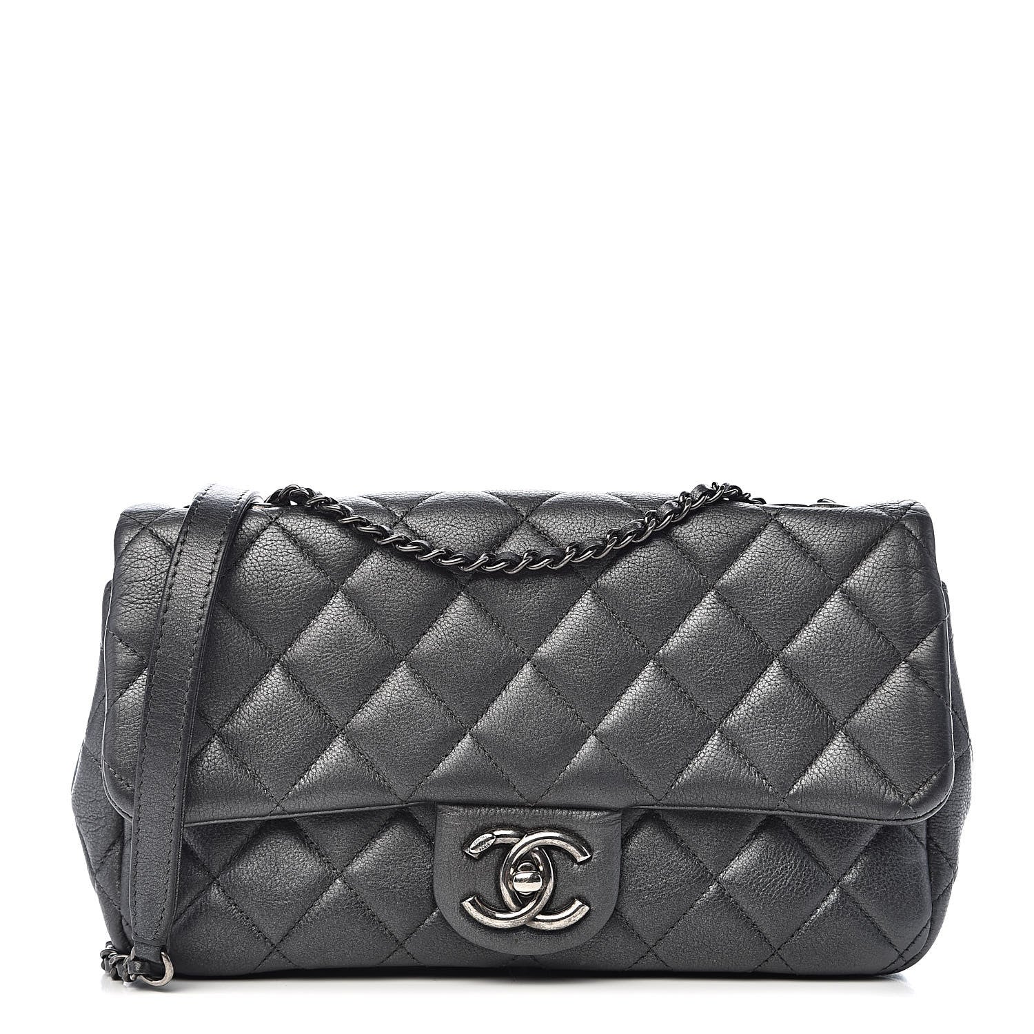 Chanel Metallic Calfskin Quilted Medium Medallion Flap Dark Silver 1 of 12
