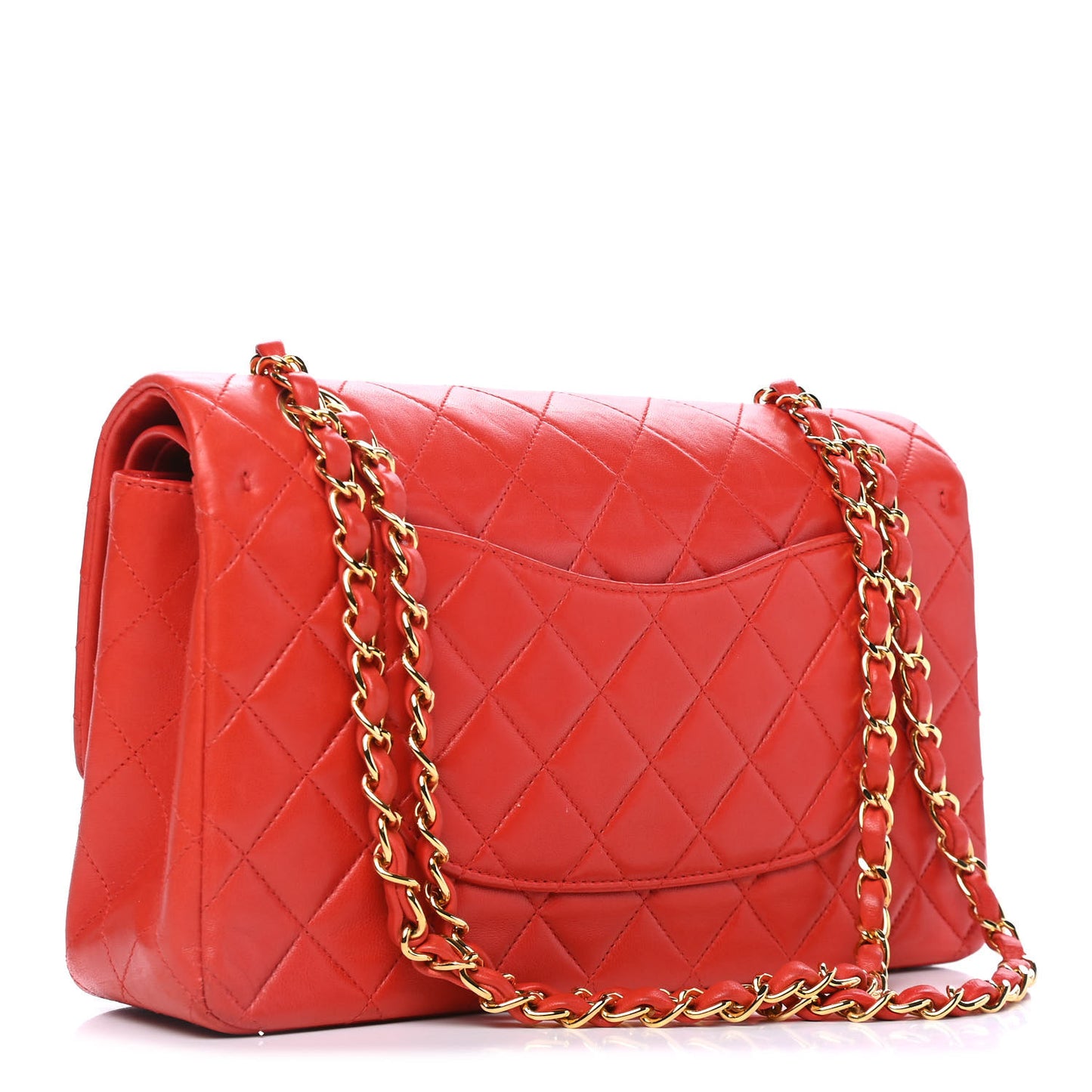 Lambskin Quilted Medium Double Flap Red