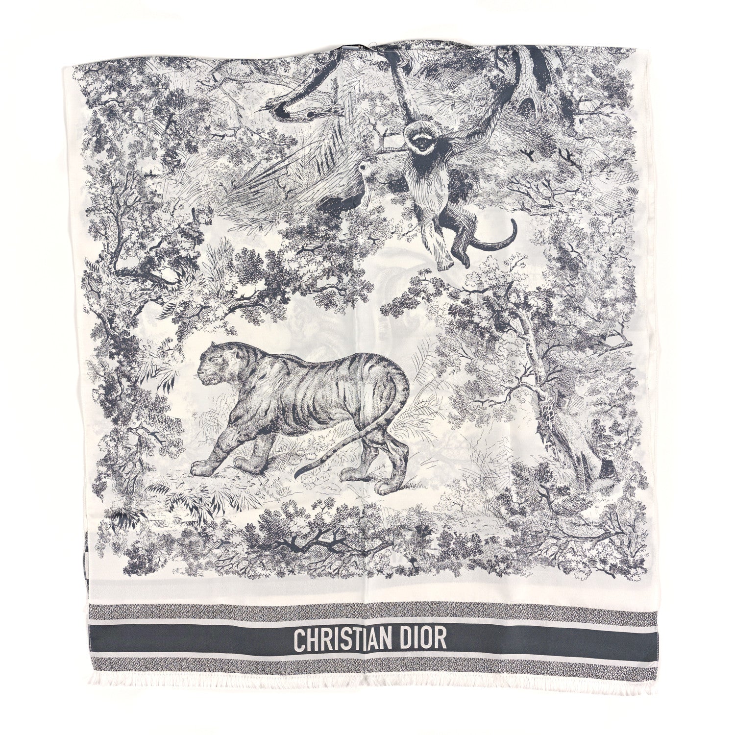 Christian Dior Silk Toile De Jouy Poncho Grey 2 of 3
