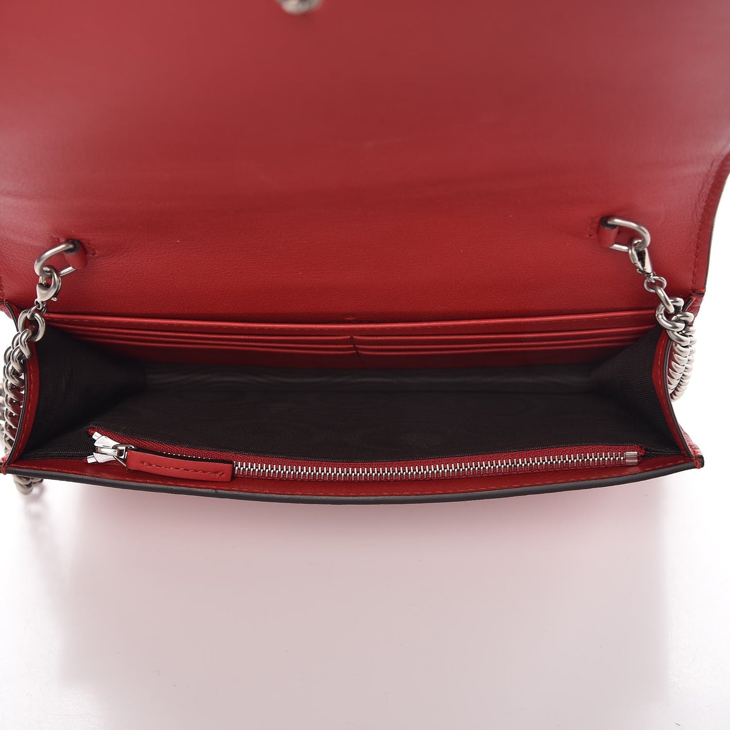 GG Supreme Monogram Arabesque Chain Wallet Hibiscus Red