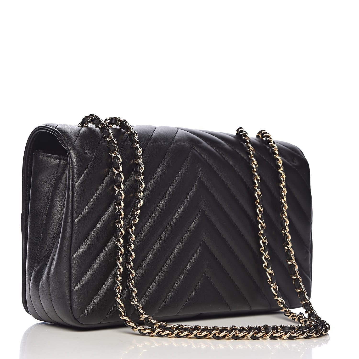 Chanel Calfskin Chevron Quilted Statement Flap Black 3 of 11
