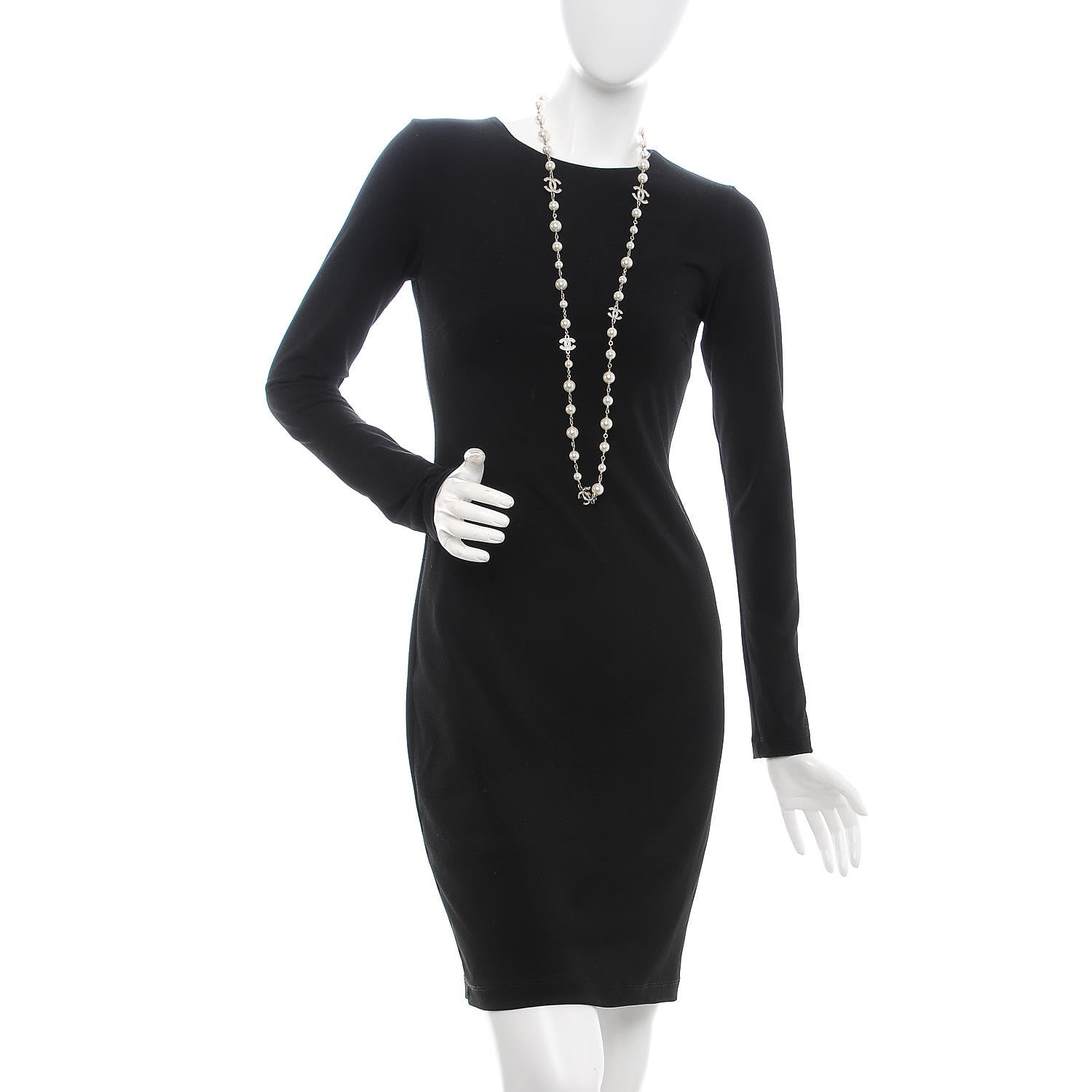 Chanel Crystal Pearl CC Long Necklace Silver 2 of 5