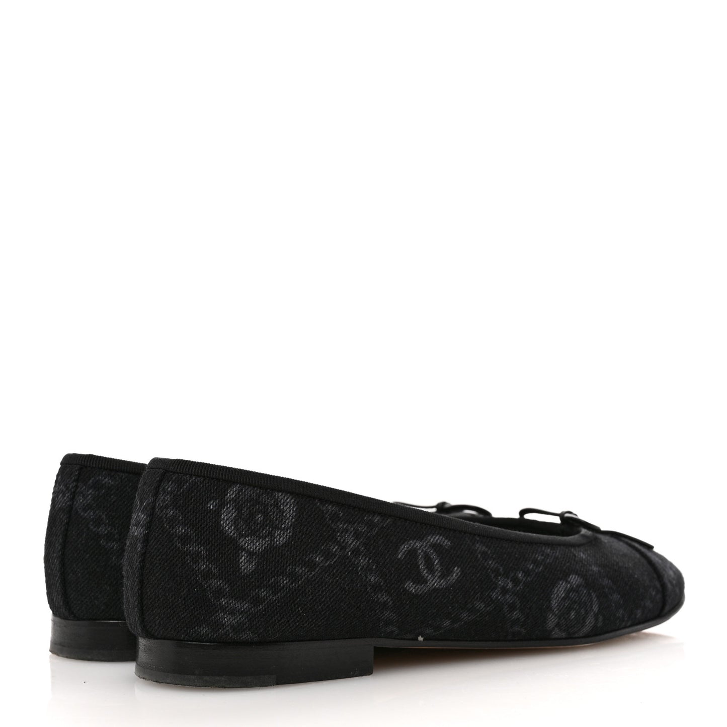 Denim Printed Cap Toe Ballerina Flats 39.5 Black White