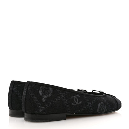 Chanel Denim Printed Cap Toe Ballerina Flats 39.5 Black White 5 of 12