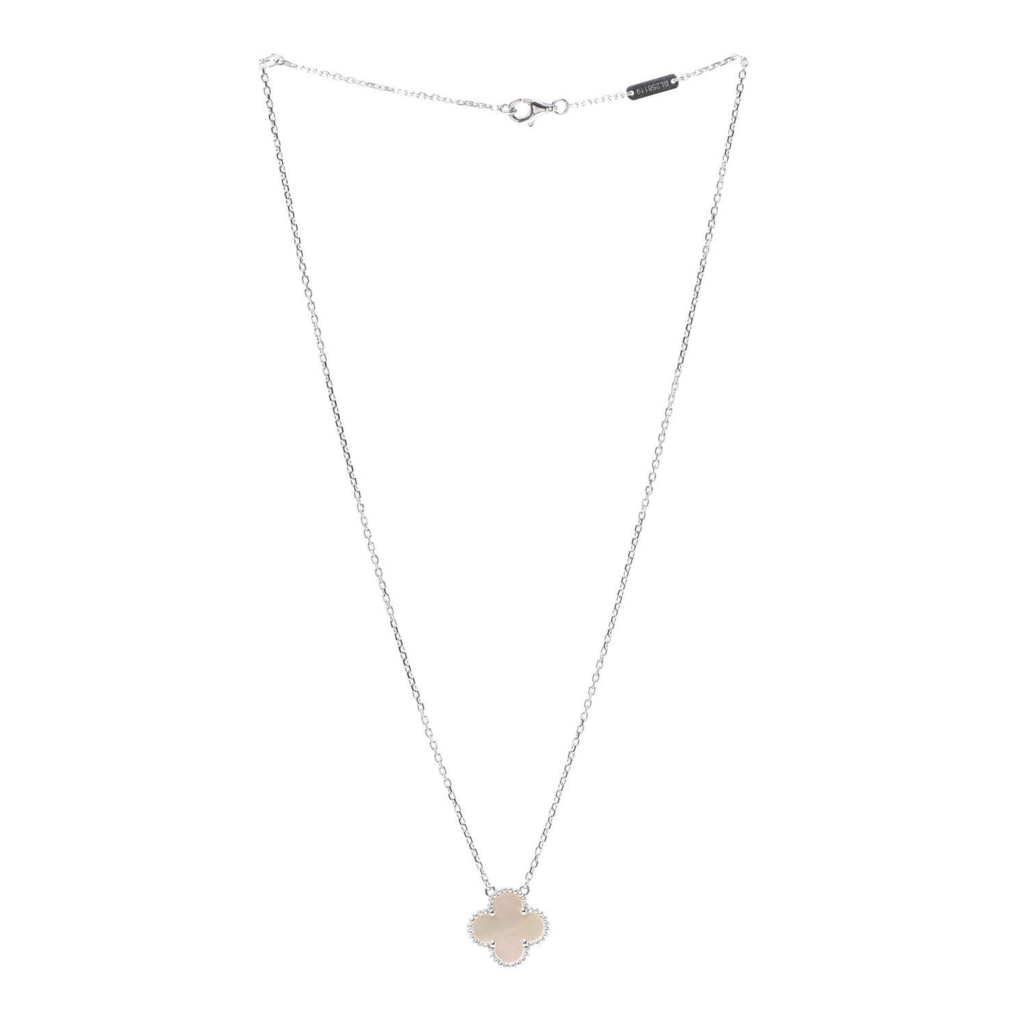18K White Gold Mother of Pearl Vintage Alhambra Pendant Necklace