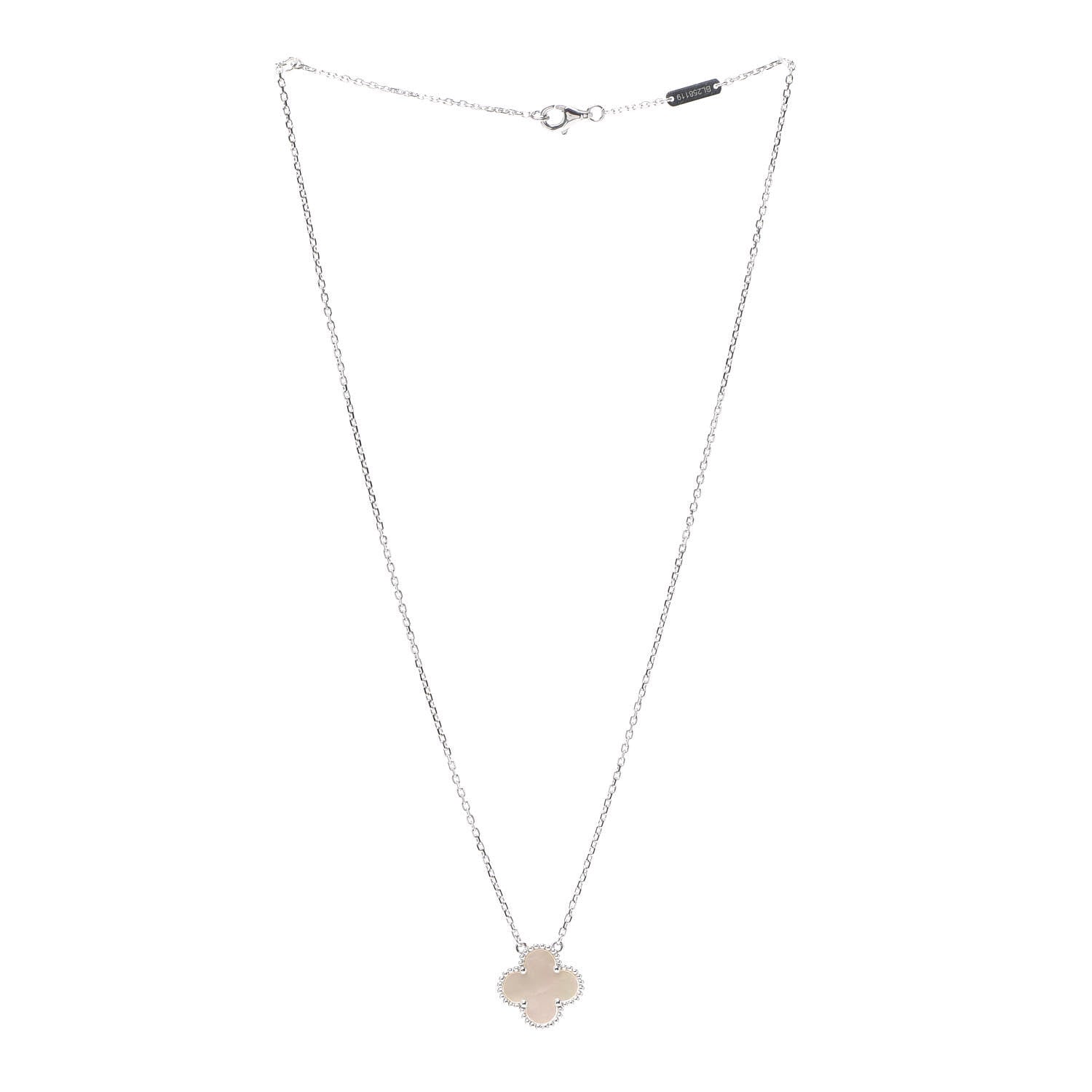 Van Cleef & Arpels 18K White Gold Mother of Pearl Vintage Alhambra Pendant Necklace 3 of 7