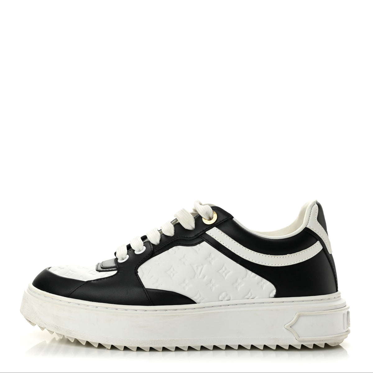 Monogram Embossed Calfskin Time Out Sneakers 37 White Black