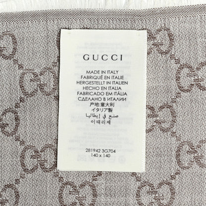 Gucci Wool Silk Monogram GGWeb Fringe Shawl Bitume Ivory 4 of 4