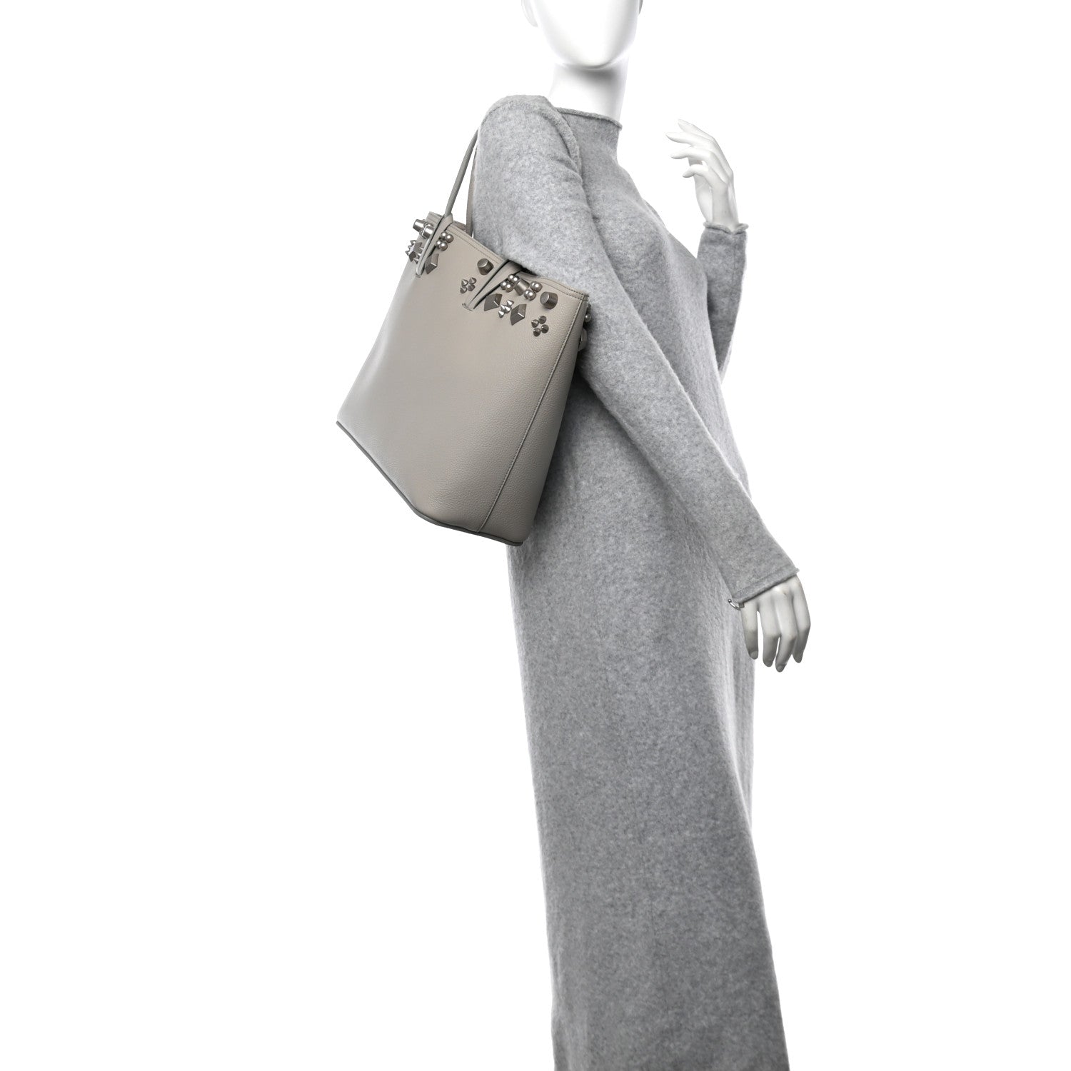 Christian Louboutin Calfskin Empire Spike Studded East West Cabata Tote Goose 2 of 12