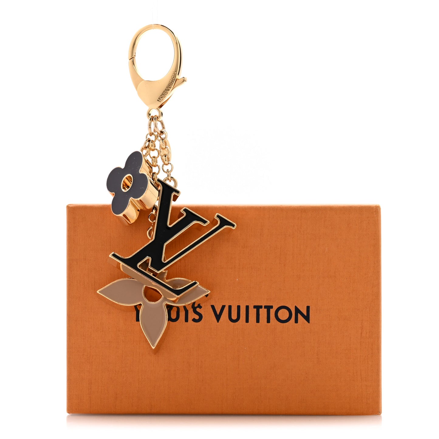 Metal Enamel Fleur De Monogram Bag Charm Dore