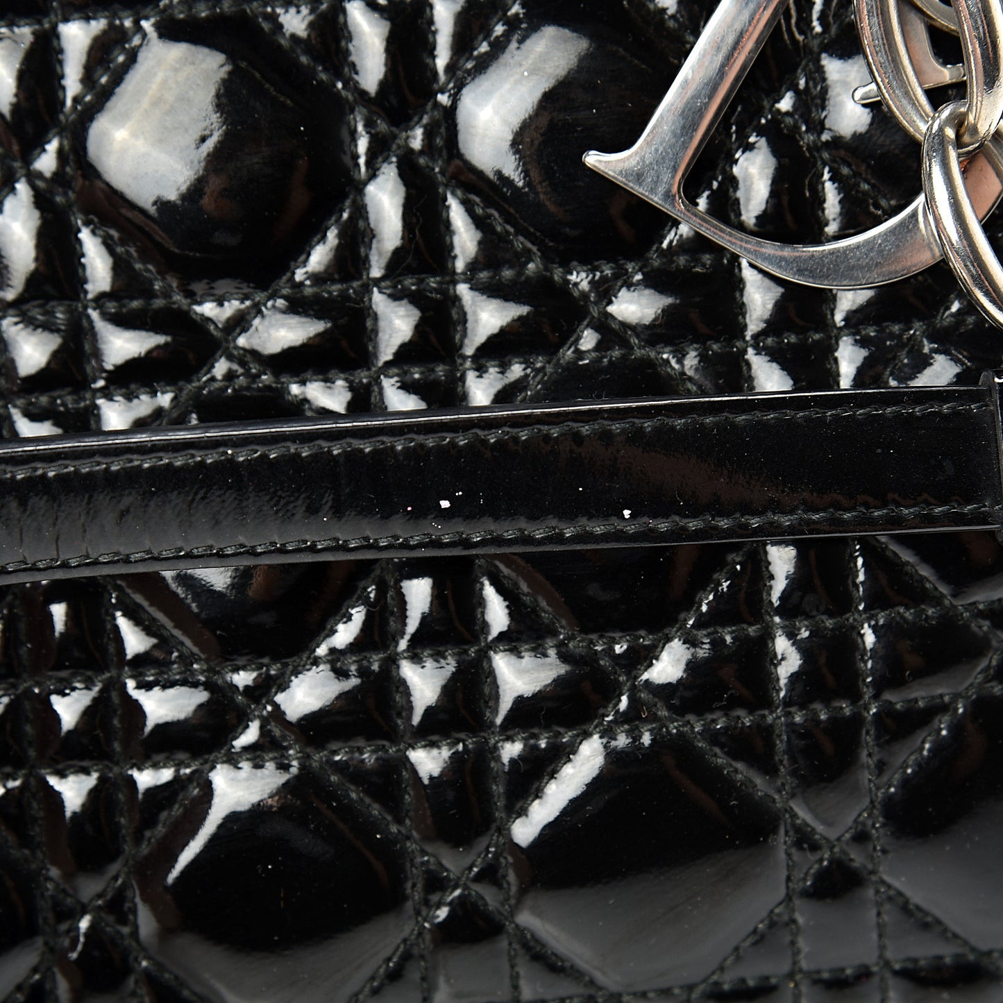 Patent Cannage Dior Soft Zipped Shopping Tote Black