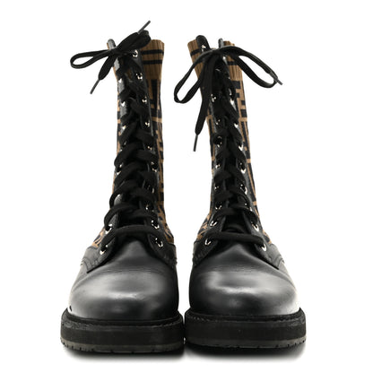 Fendi Calfskin Stretch Fabric FF Rockoko Biker Boots 40 Black Tobacco 3 of 11