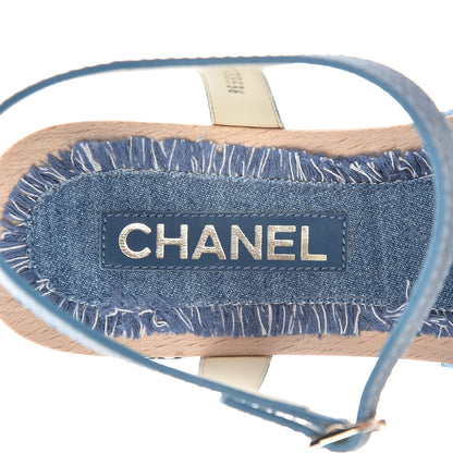Chanel Cork Wood Calfskin Strappy Sandals 42 Blue 8 of 10