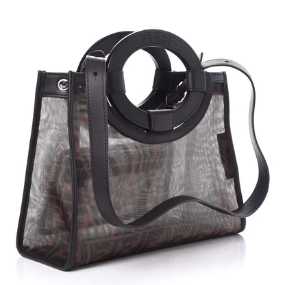 Fendi Mesh Vitello Century Cuoio FF 1974 Small Runaway Shopper Tote Marrone Black Ebano 3 of 9