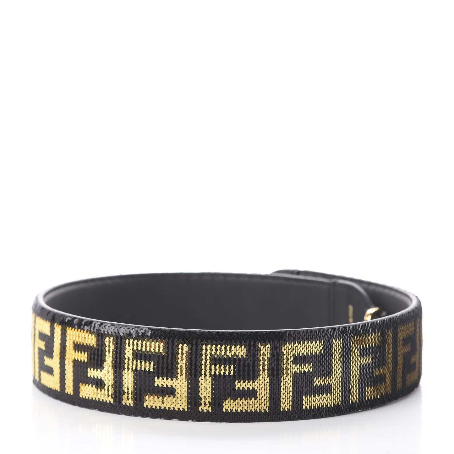 Calfskin Sequin FF Strap You Black Gold