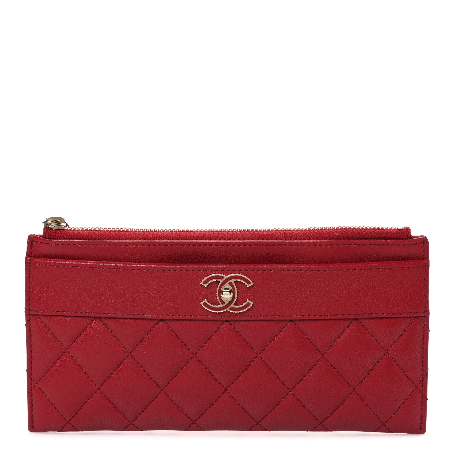 Chanel Sheepskin Quilted Mademoiselle Vintage Zip Pouch Red 1 of 7