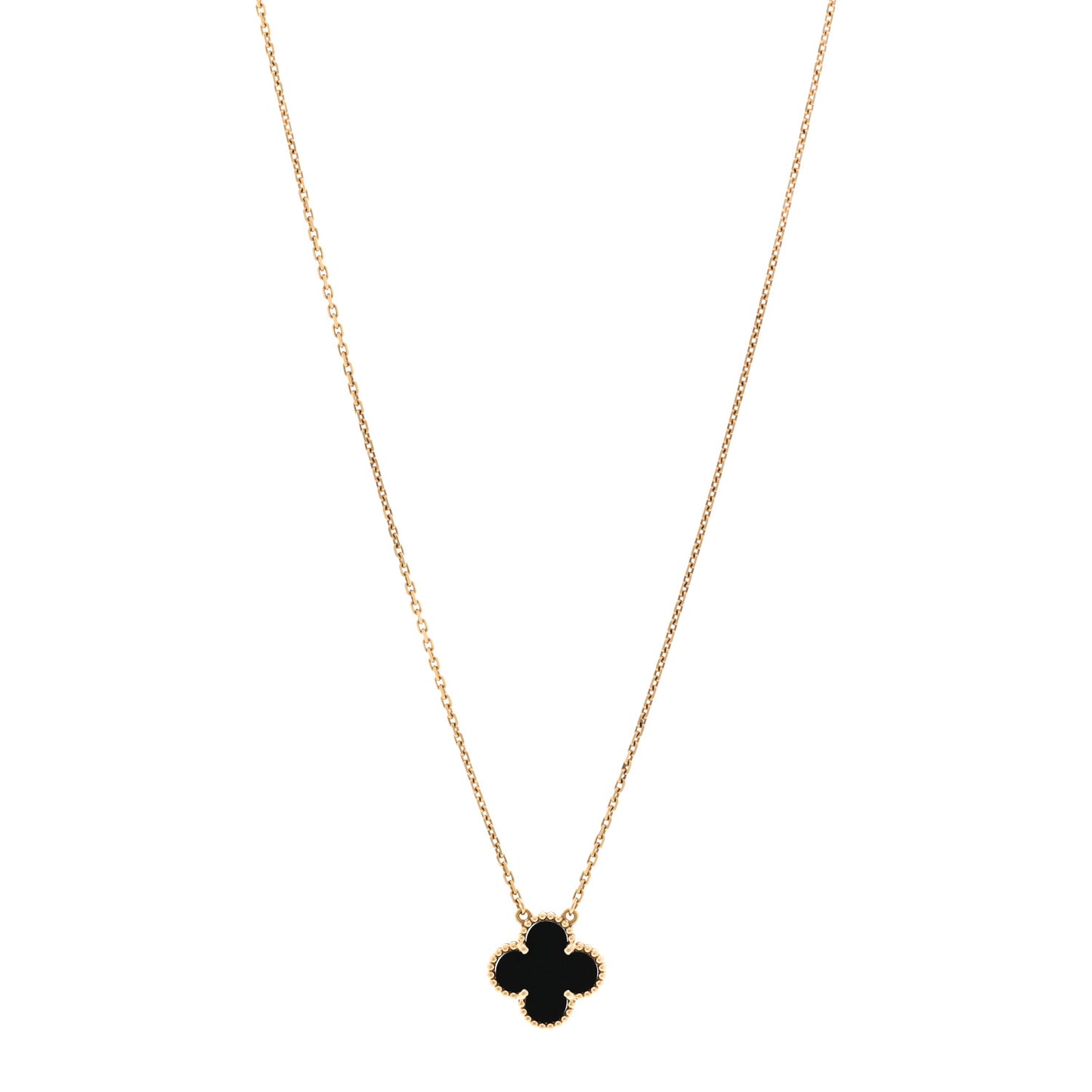 18K Yellow Gold Black Onyx Vintage Alhambra Pendant Necklace