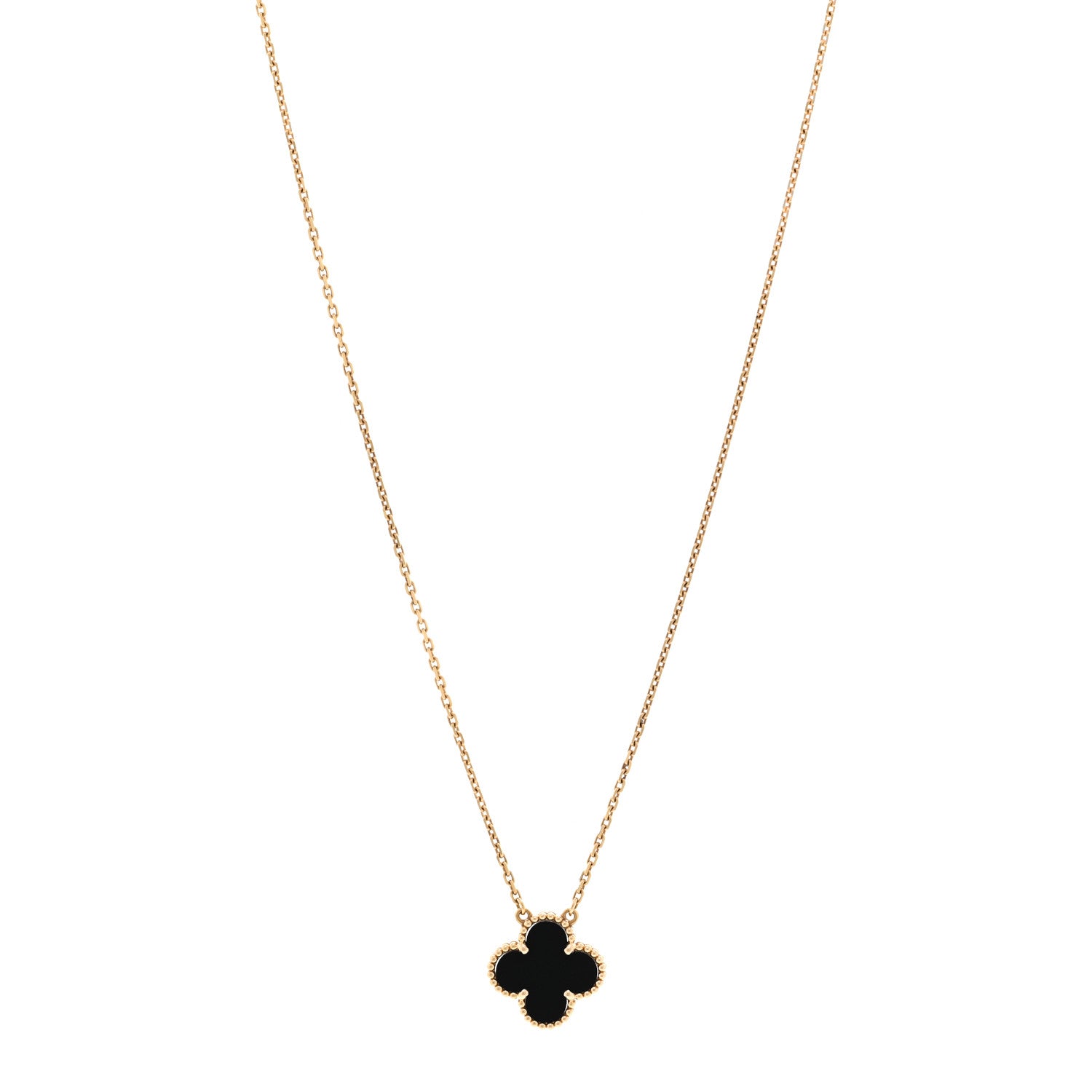 Van Cleef & Arpels 18K Yellow Gold Black Onyx Vintage Alhambra Pendant Necklace 1 of 4