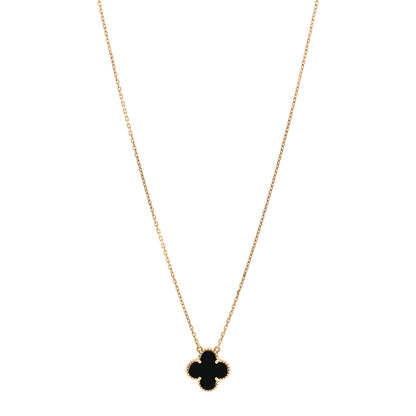 Van Cleef & Arpels 18K Yellow Gold Black Onyx Vintage Alhambra Pendant Necklace 1 of 4