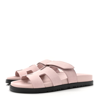 Hermes Suede Goatskin Womens Chypre Sandals 36.5 Rose Porcelaine 3 of 9