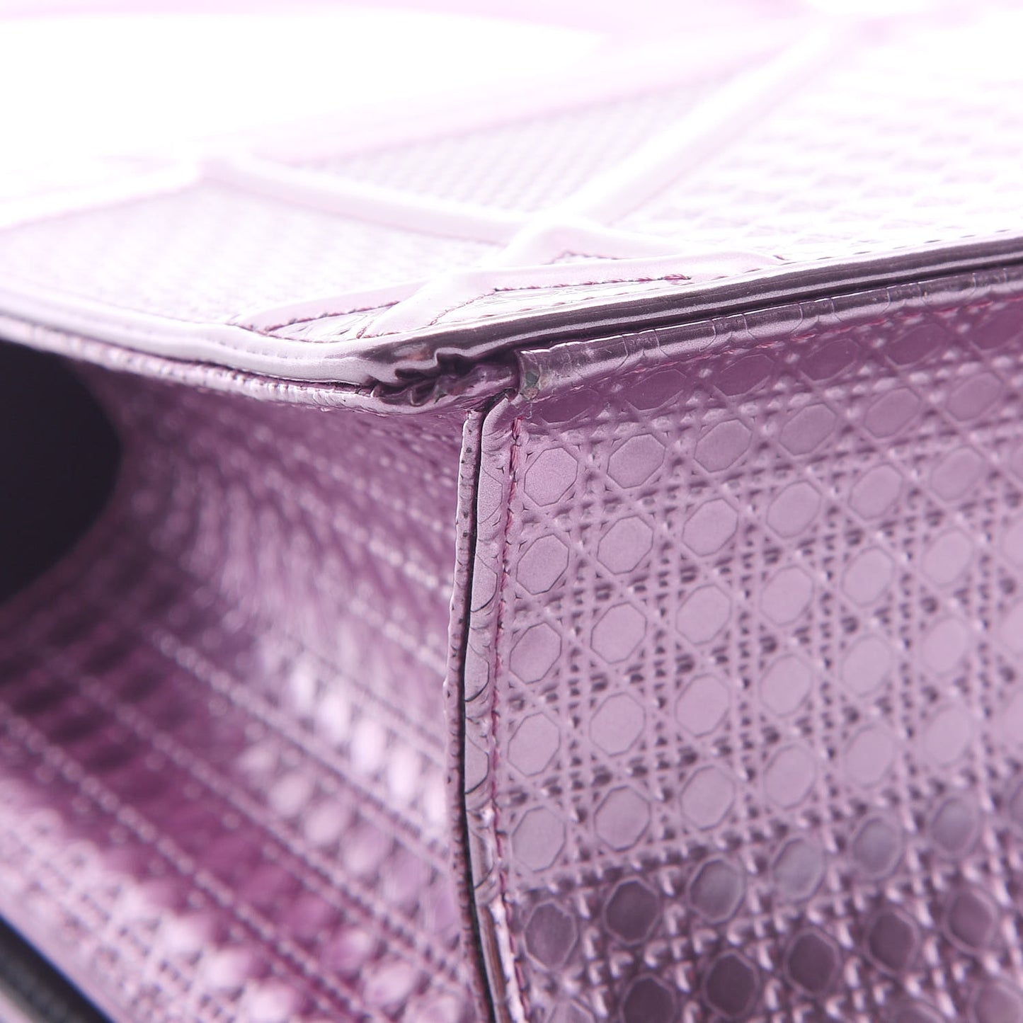 Metallic Patent Micro-Cannage Medium Diorama Flap Bag Pink