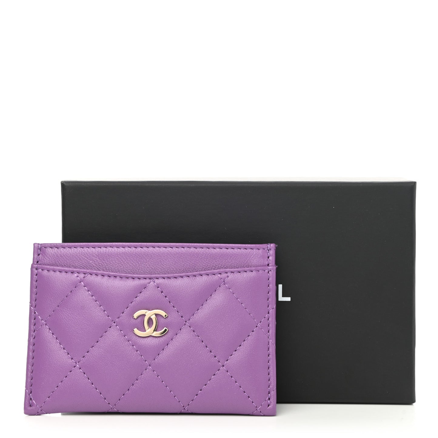 Lambskin Quilted Card Holder Purple
