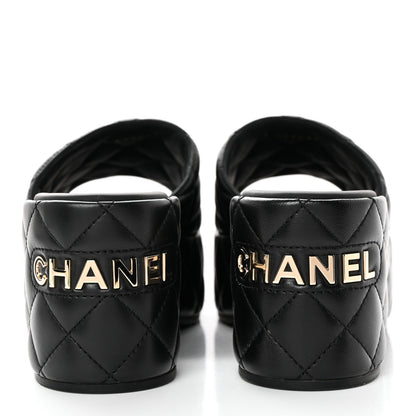 Chanel Lambskin Quilted CC Mules Wedge Sandals 39 Black 5 of 9