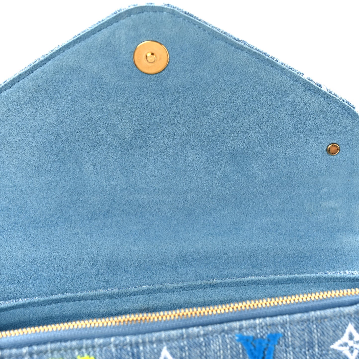 Embroidered Monogram Denim New Wave Chain Pochette Blue