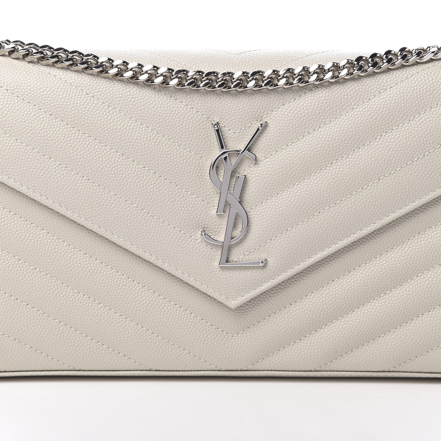 Grain De Poudre Matelasse Chevron Monogram Chain Wallet Icy White