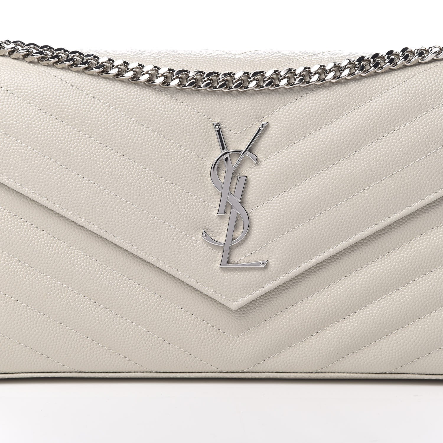 Saint Laurent Grain De Poudre Matelasse Chevron Monogram Chain Wallet Icy White 8 of 11