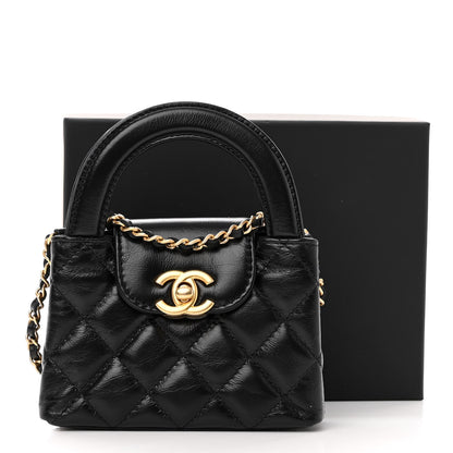 Chanel Shiny Aged Calfskin Quilted Mini Nano Kelly Shopper Black 10 of 10