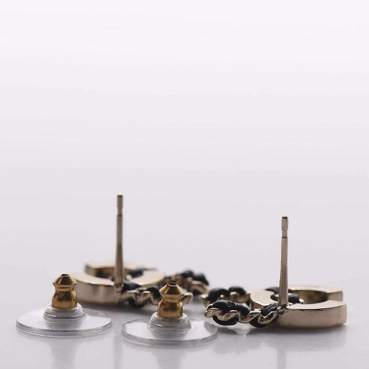 Crystal Baguette Lambskin Chain CC Vintage Allure Stud Earrings Black Gold