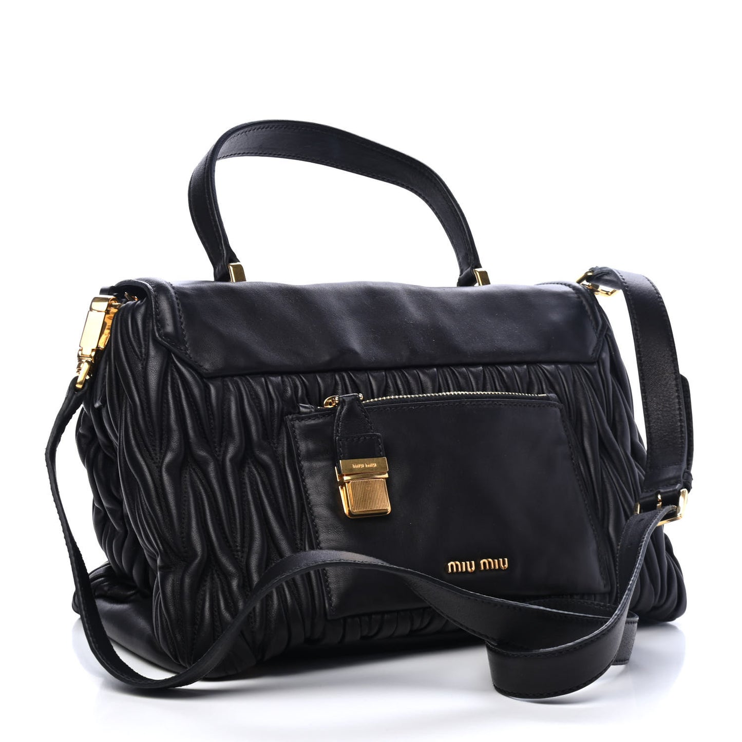 Nappa Matelasse Top Handle Flap Bag Black