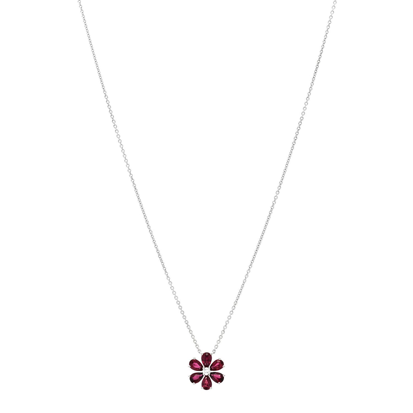 Platinum Diamond Ruby Forget Me Not Pendant Necklace