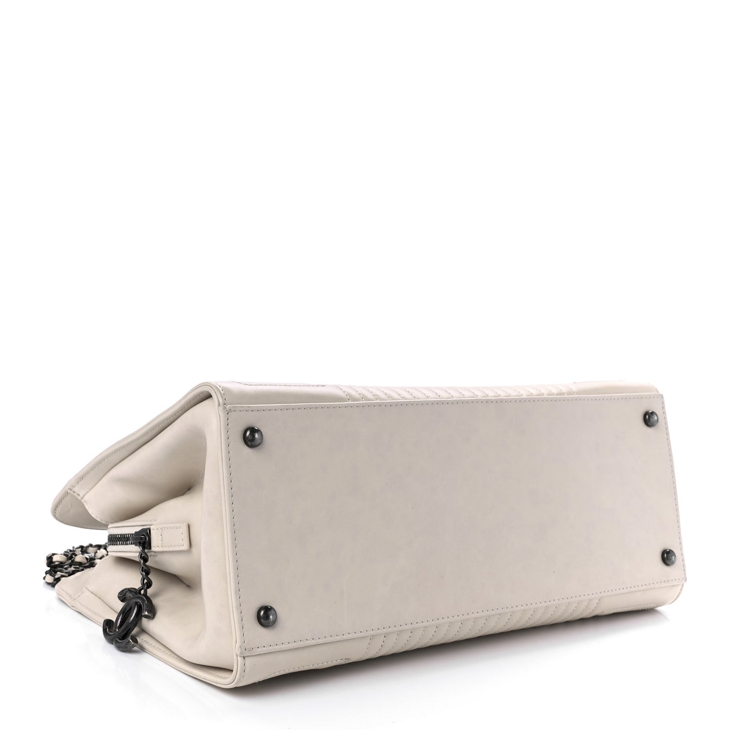 Glazed Calfskin Quilted Korean Garden Tote Off White