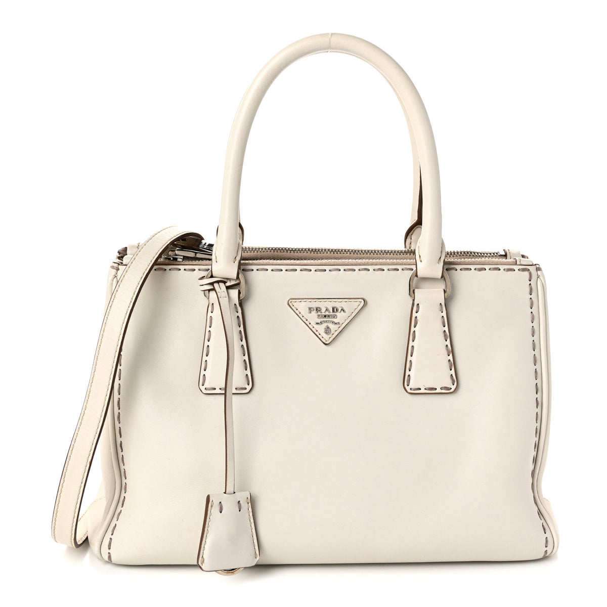Prada City Calf Mini Hand Stitched Galleria Double Zip Tote White 1 of 12