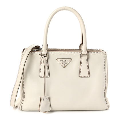 Prada City Calf Mini Hand Stitched Galleria Double Zip Tote White 1 of 12