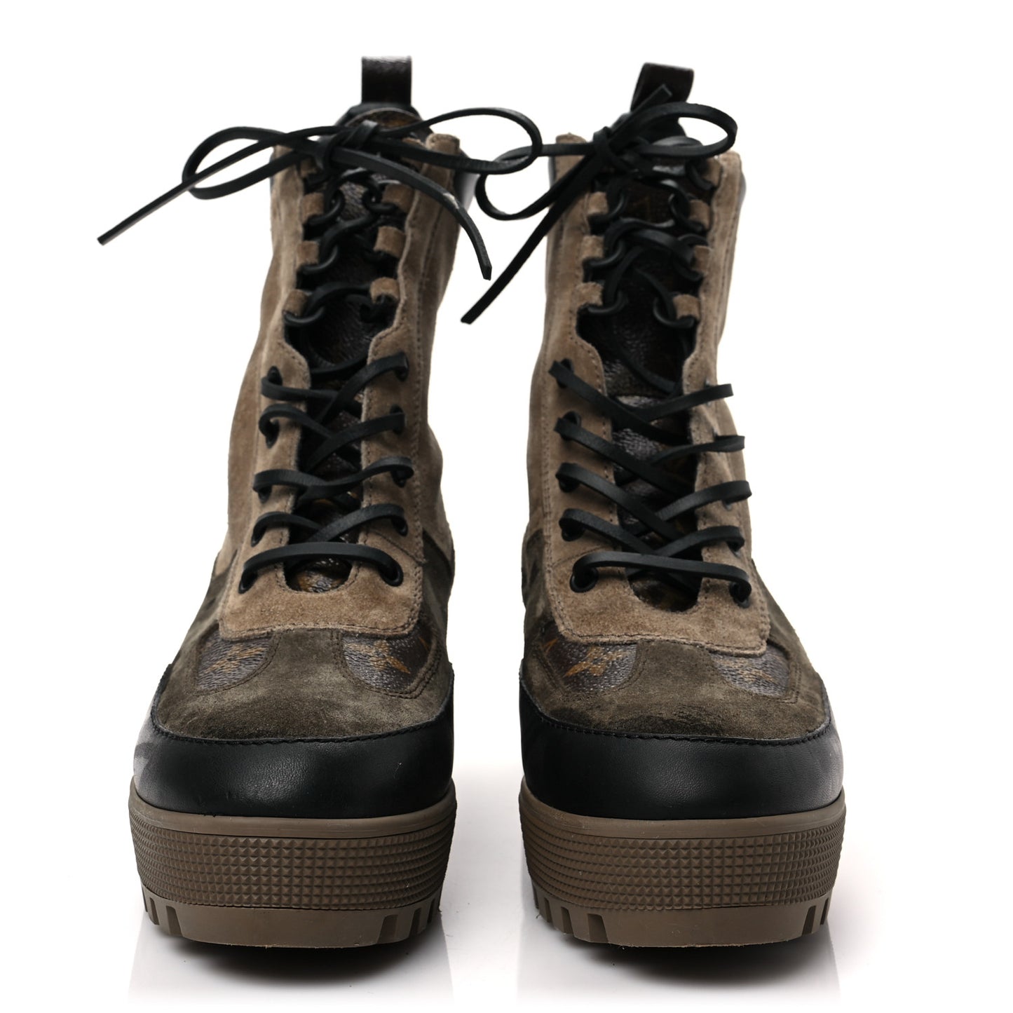 Suede Calfskin Monogram Laureate Platform Desert Boots 40 Taupe